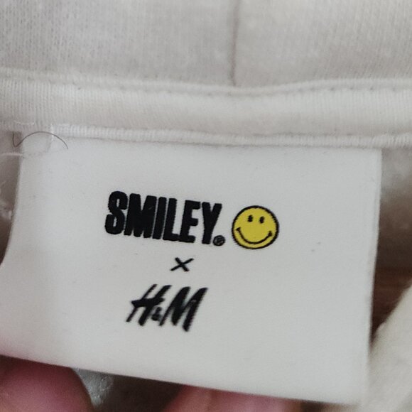 H&M Smiley Face Hoodie White Collab Graphic Pullover Sweatshirt Hoodie Men’s XL - Picture 13 of 14
